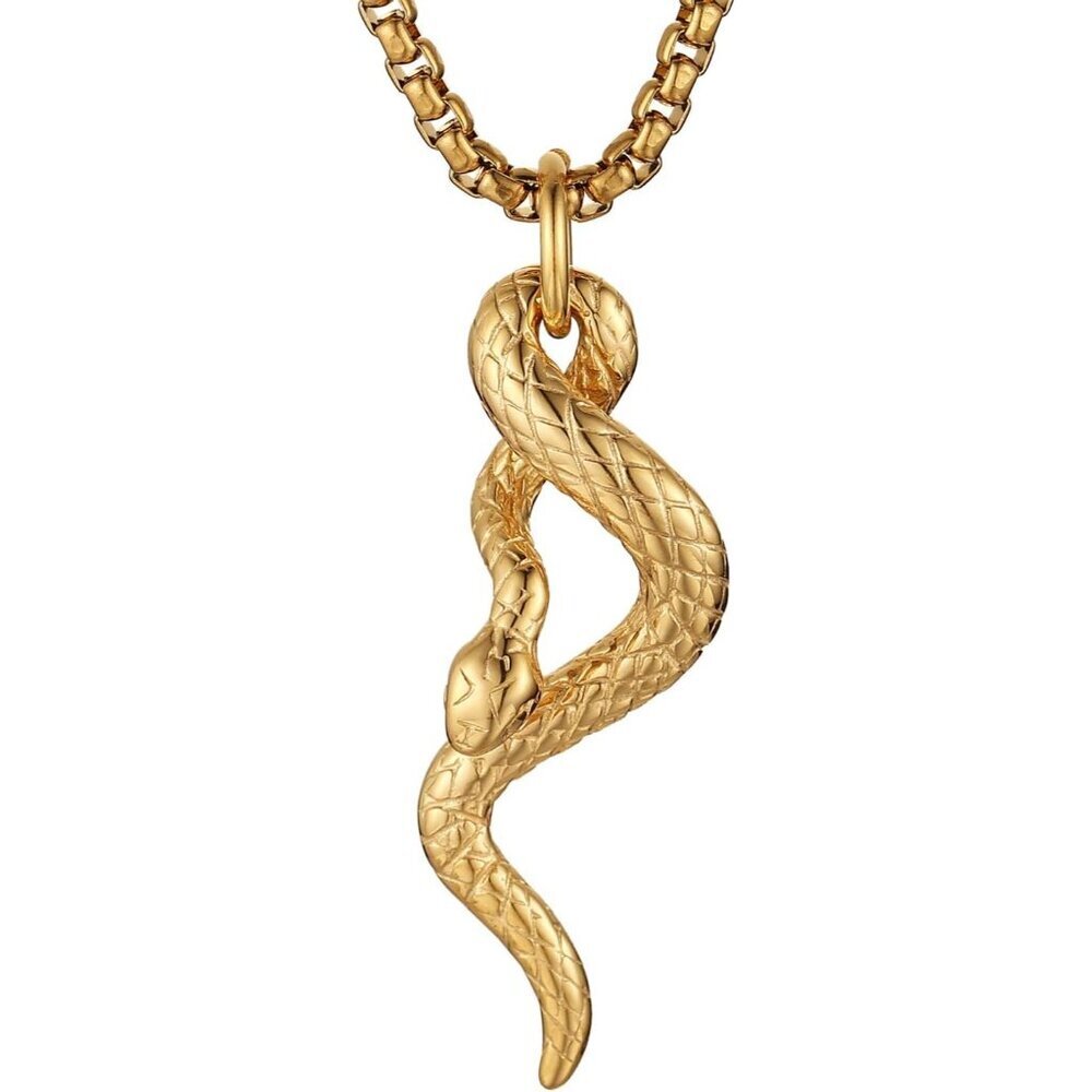 Gothic Men's Gold Stainless Steel Animal Snake Pendant Chain Necklace